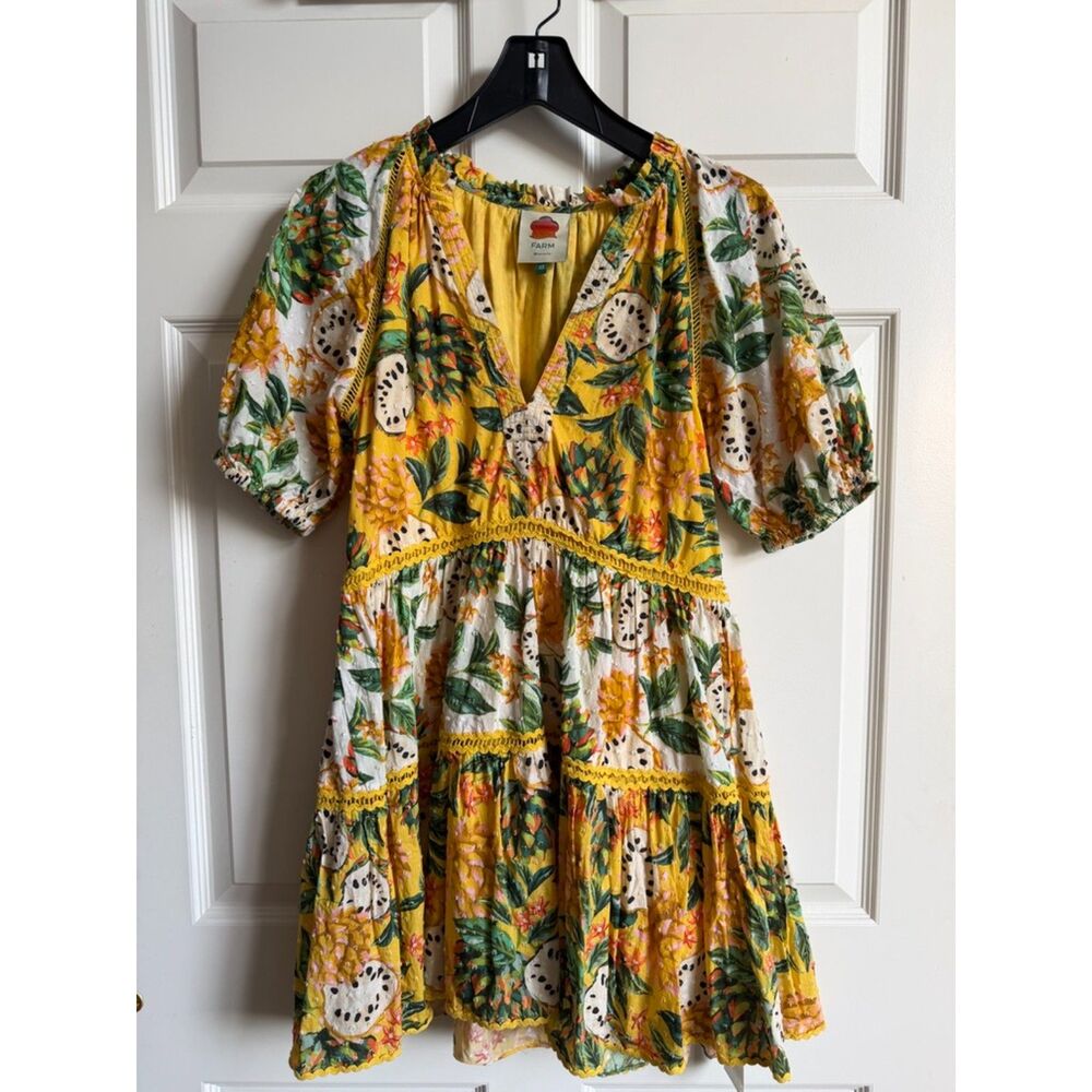 FARM Rio Biriba Tropical Fruit Mini Dress Yellow XS